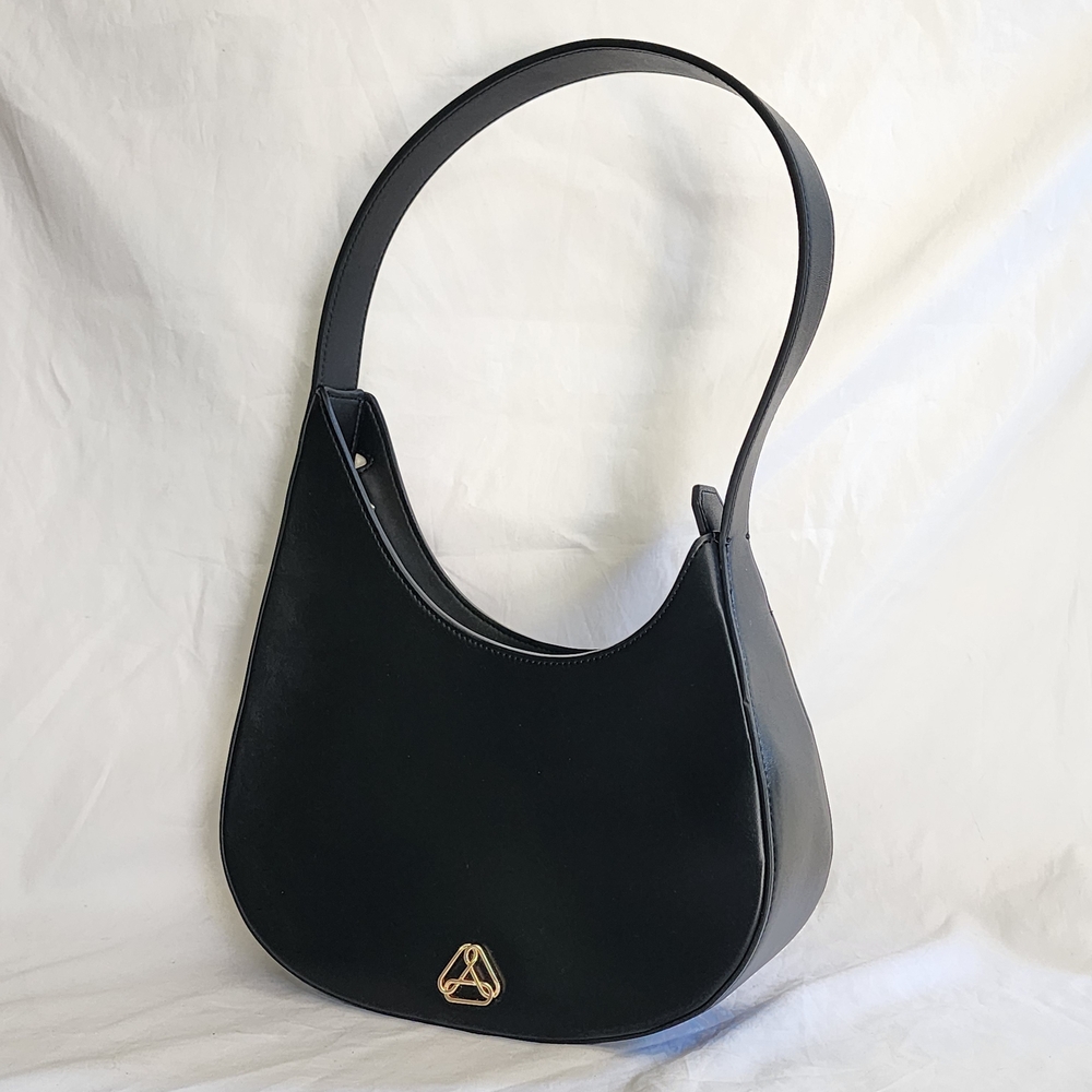 Aupen Black Shoulder Bag with Subtle Gold Emblem